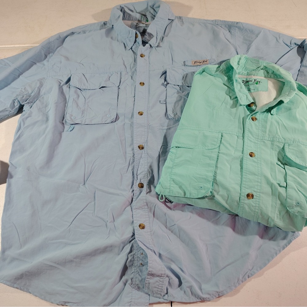 Lot Of 2 Bimini Bay Fishing Shirt Men 3XL Green/Blue Boating Beach Quick Dry